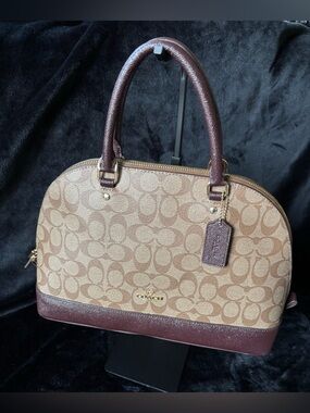 Coach F21824 Sierra Satchel Signature Brown Tan Canvas Leather Top Handle EUC